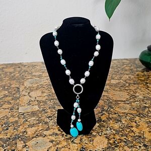 HSN Sally C Treasures SX Sterling Silver Turquoise Freshwater Pearl link Lariat